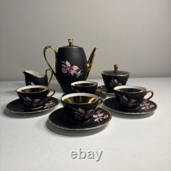 Vintage Settmann Weiden Bavaria Demitasse Cup set Black with Orchid Gold Trim 14