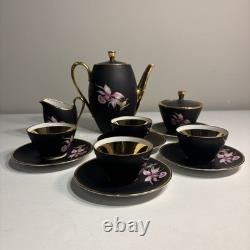 Vintage Settmann Weiden Bavaria Demitasse Cup set Black with Orchid Gold Trim 14