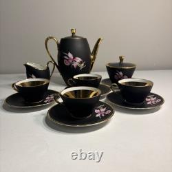 Vintage Settmann Weiden Bavaria Demitasse Cup set Black with Orchid Gold Trim 14
