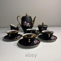 Vintage Settmann Weiden Bavaria Demitasse Cup set Black with Orchid Gold Trim 14