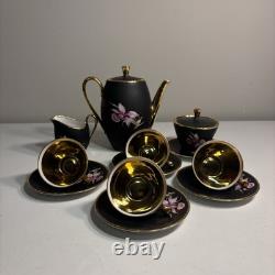 Vintage Settmann Weiden Bavaria Demitasse Cup set Black with Orchid Gold Trim 14