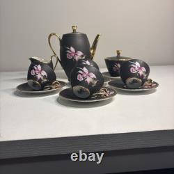 Vintage Settmann Weiden Bavaria Demitasse Cup set Black with Orchid Gold Trim 14