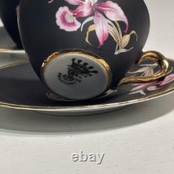 Vintage Settmann Weiden Bavaria Demitasse Cup set Black with Orchid Gold Trim 14