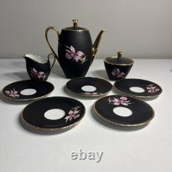 Vintage Settmann Weiden Bavaria Demitasse Cup set Black with Orchid Gold Trim 14