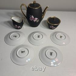 Vintage Settmann Weiden Bavaria Demitasse Cup set Black with Orchid Gold Trim 14
