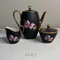 Vintage Settmann Weiden Bavaria Demitasse Cup set Black with Orchid Gold Trim 14