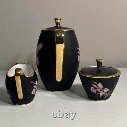Vintage Settmann Weiden Bavaria Demitasse Cup set Black with Orchid Gold Trim 14