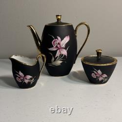 Vintage Settmann Weiden Bavaria Demitasse Cup set Black with Orchid Gold Trim 14