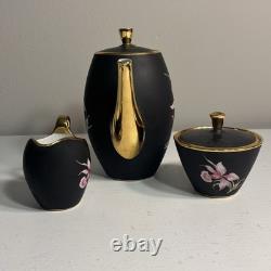 Vintage Settmann Weiden Bavaria Demitasse Cup set Black with Orchid Gold Trim 14