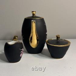 Vintage Settmann Weiden Bavaria Demitasse Cup set Black with Orchid Gold Trim 14