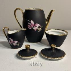 Vintage Settmann Weiden Bavaria Demitasse Cup set Black with Orchid Gold Trim 14