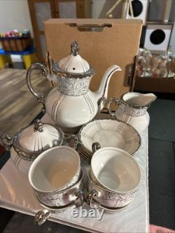 Vintage Seyei Fine China 1031 Platinum Demitasse 17 Piece Set Made in Japan