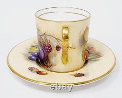 Vintage Signed AYNSLEY Orchard Fruit Demitasse Cups & Saucers Set of 6