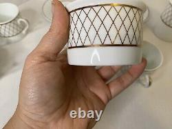 Vintage TIFFANY & CO Gold Lattice White Demitasse Cups Saucers Cream Sugar RARE