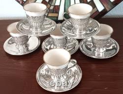 Vintage Tiffany & Co 18568/18569 Demitasse Cups/Saucers/Liners, No Mono, 16 oz