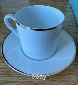 Vintage Tiffany & Co. Demitasse Cup (4)and Saucers (4). White + Gold Rim + Box