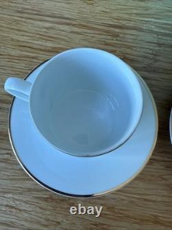 Vintage Tiffany & Co. Demitasse Cup (4)and Saucers (4). White + Gold Rim + Box