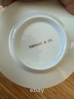 Vintage Tiffany & Co. Demitasse Cup (4)and Saucers (4). White + Gold Rim + Box
