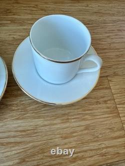 Vintage Tiffany & Co. Demitasse Cup (4)and Saucers (4). White + Gold Rim + Box