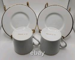 Vintage Tiffany & Co. Gold Band Demitasse Cups & Saucers Pair