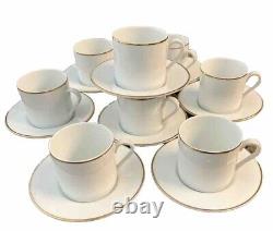 Vintage Tiffany and Co. Gold Band Flat Demitasse Cups With Saucers Set Of 8