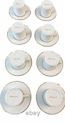 Vintage Tiffany and Co. Gold Band Flat Demitasse Cups With Saucers Set Of 8