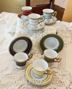 Vintage Tirschenreuth Bavaria Demitasse Cups Saucers Set 6 Gold Enamel ART Deco