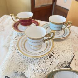 Vintage Tirschenreuth Bavaria Demitasse Cups Saucers Set 6 Gold Enamel ART Deco