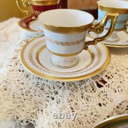 Vintage Tirschenreuth Bavaria Demitasse Cups Saucers Set 6 Gold Enamel ART Deco