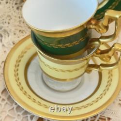 Vintage Tirschenreuth Bavaria Demitasse Cups Saucers Set 6 Gold Enamel ART Deco