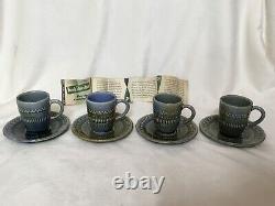 Vintage Wade Irish Porcelain Green/blue Demitasse- 4 Cups And Saucers-ireland