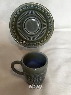 Vintage Wade Irish Porcelain Green/blue Demitasse- 4 Cups And Saucers-ireland