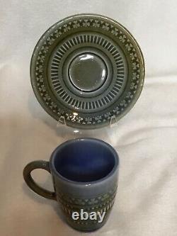 Vintage Wade Irish Porcelain Green/blue Demitasse- 4 Cups And Saucers-ireland