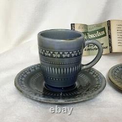 Vintage Wade Irish Porcelain Green/blue Demitasse- 4 Cups And Saucers-ireland