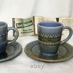 Vintage Wade Irish Porcelain Green/blue Demitasse- 4 Cups And Saucers-ireland