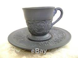 Vintage Wedgwood Black Basalt Jasperware Demitasse Cup And Saucer