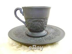 Vintage Wedgwood Black Basalt Jasperware Demitasse Cup And Saucer