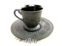 Vintage Wedgwood Black Basalt Jasperware Demitasse Cup And Saucer