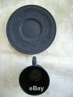 Vintage Wedgwood Black Basalt Jasperware Demitasse Cup And Saucer