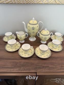 Vintage Wedgwood Coffee Pot Set Cups Saucer Cream & Sugar Pimpernel Yellow