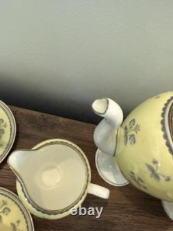 Vintage Wedgwood Coffee Pot Set Cups Saucer Cream & Sugar Pimpernel Yellow