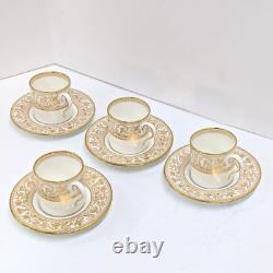 Vintage Wedgwood Florentine Demitasse Cups Gold Dragons Bond Shape Coupe Saucers