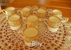 Vintage Wedgwood Gold Florentine Demitasse Set 8 Cups & 8 Saucers Htf