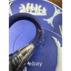 Vintage Wedgwood Jasperware Blue White Demitasse Cups Saucers Set of 4 #3