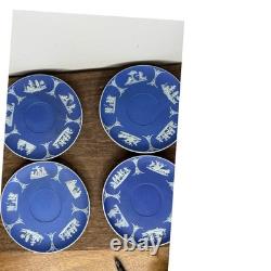 Vintage Wedgwood Jasperware Blue White Demitasse Cups Saucers Set of 4 #3