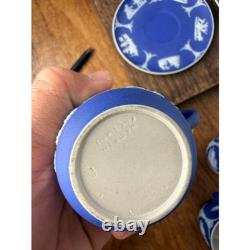 Vintage Wedgwood Jasperware Blue White Demitasse Cups Saucers Set of 4 #3