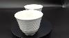 Vintage White Porcelain Demitasse Tea Cups Saucers Lattice Weave England Set 2