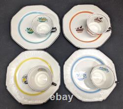 Vintage Wood & Sons Burslem England Demitasse Cup & Saucer Set 4 Octagon Fruit