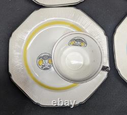 Vintage Wood & Sons Burslem England Demitasse Cup & Saucer Set 4 Octagon Fruit