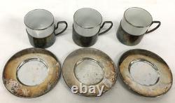 Vintage set of 3 De Uberti Porcelain and Silver Demitasse Cups and Saucers Vintage set of 3 De Uberti Porcelain and Silver Demitasse Cups and Saucers